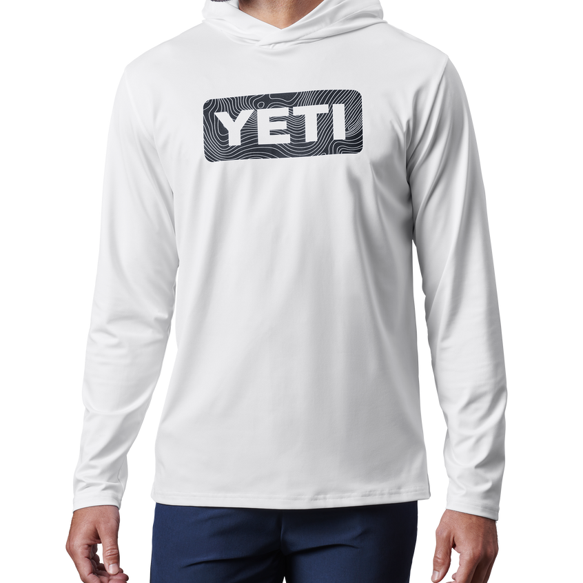 YETI Wave Logo Badge Hooded Long Sleeve Sunshirt White